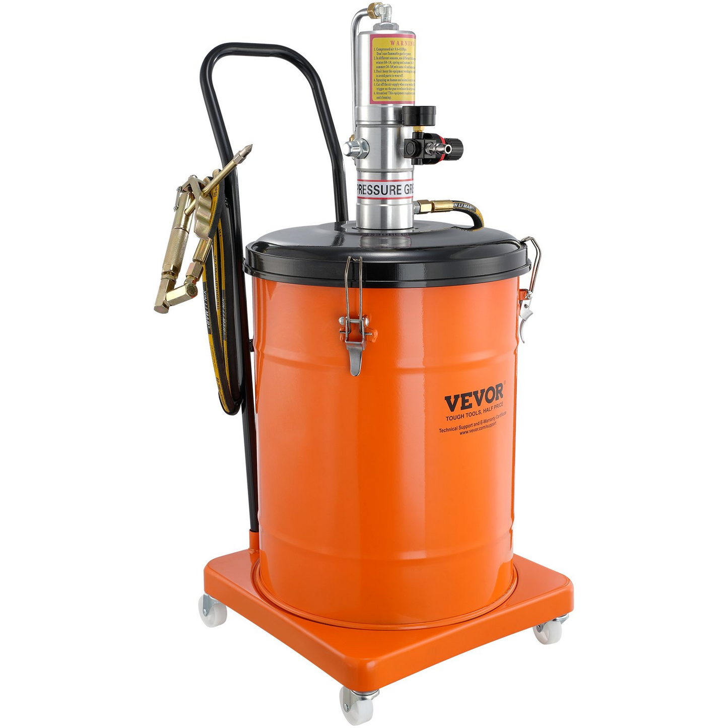 VEVOR Grease Pump, 10.5 Gallon 40L Air Operated Grease Pump with 13 ft High Pressure Hose and Grease Gun, Pneumatic Grease Bucket Pump with Wheels, Portable Lubrication Grease Pump 50:1 Pressure Ratio