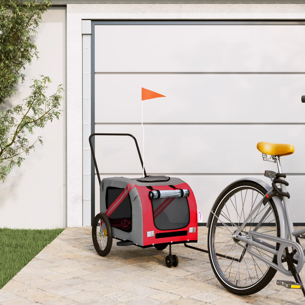 vidaXL Pet Bike Trailer Red and Gray Oxford Fabric and Iron