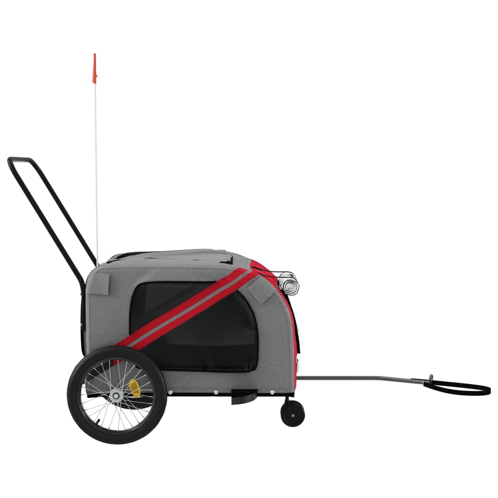 vidaXL Pet Bike Trailer Red and Gray Oxford Fabric and Iron