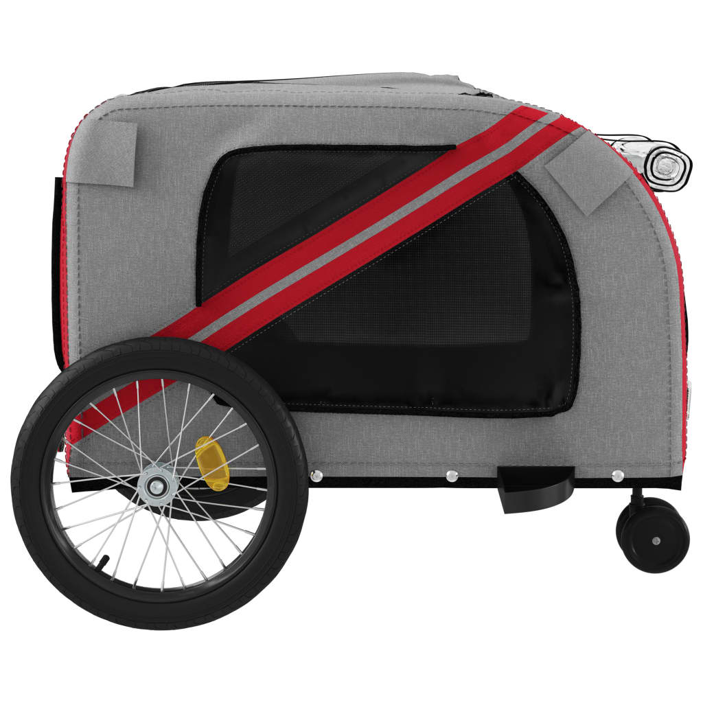 vidaXL Pet Bike Trailer Red and Gray Oxford Fabric and Iron