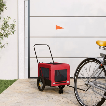 vidaXL Pet Bike Trailer Red and Black Oxford Fabric and Iron