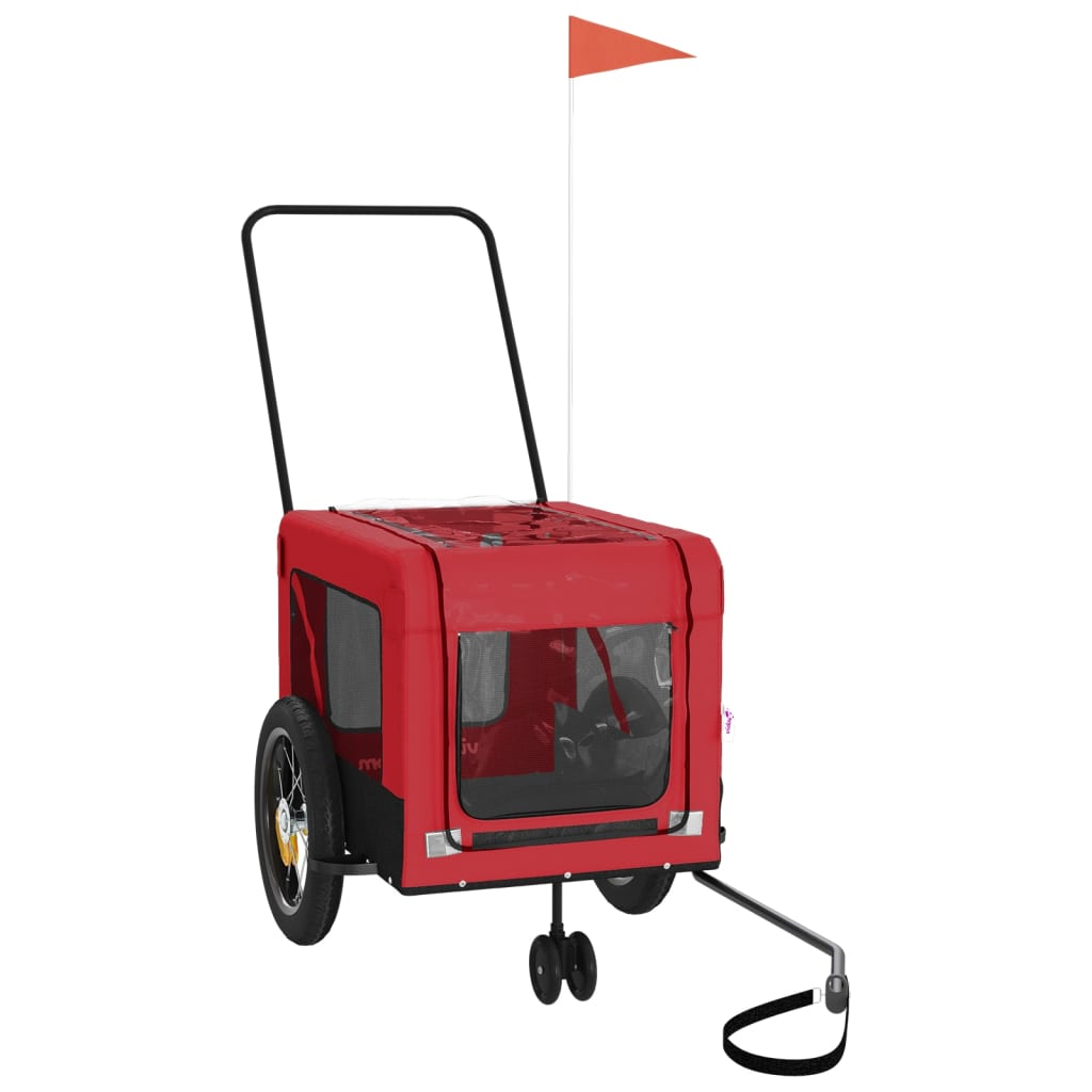 vidaXL Pet Bike Trailer Red and Black Oxford Fabric and Iron