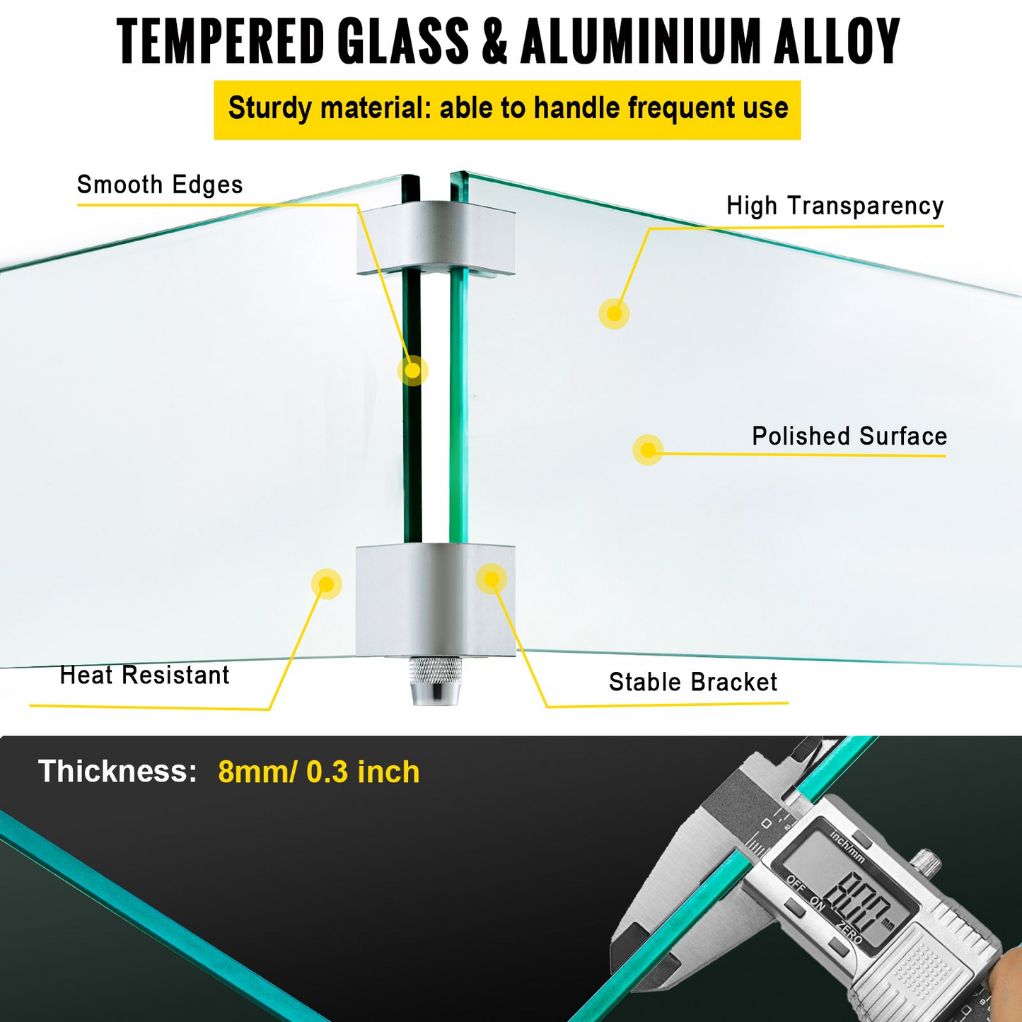 VEVOR Fire Pit Wind Guard, 35.5 x 11.5 x 6 Inch Glass Wind Guard, Rectangular Glass Shield, 0.3" Clear Tempered Glass Flame Guard, Steady Feet Tree Pit Guard for Propane, Gas, Outdoor