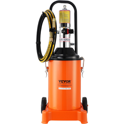 VEVOR Grease Pump, 3 Gallon 12L, Air Operated Grease Pump with 13 ft High Pressure Hose and Grease Gun, Pneumatic Grease Bucket Pump with Wheels, Portable Lubrication Grease Pump 50:1 Pressure Ratio