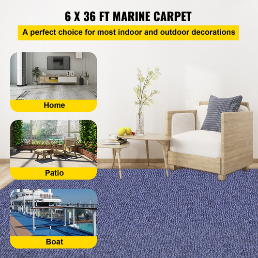 VEVOR Deep Blue Marine Carpet 6 ft x 36 ft Marine Carpeting Marine Grade Carpet for Boats with Waterproof Back Outdoor Rug for Patio Porch Deck Garage Outdoor Area Rug Runner Non-Slide Porch Rug