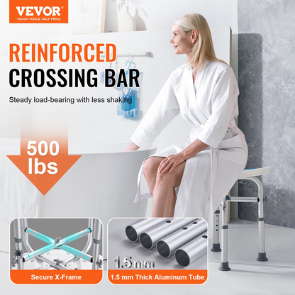 VEVOR Shower Chair for Inside Shower, Adjustable Height Shower Stool with Crossbar Support, Shower Seat for Shower Tub, Non-Slip Bench Bathtub Stool Seat for Elderly Disabled Adults Handicap, 500 lbs