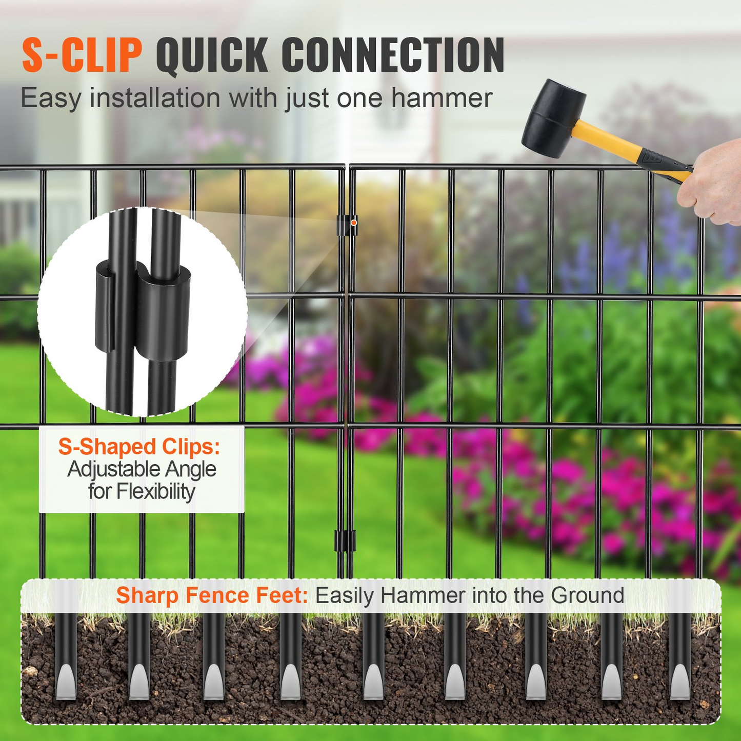 VEVOR Animal Barrier Fence 10 Pack, No Dig Fence 17in(H) x11ft(L), Underground Decorative Garden Fencing with 1.5 Inch Spike Spacing, Metal Dog Fence for The Yard and Outdoor Patio