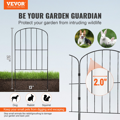 VEVOR Garden Fence, No Dig Fence 24in(H) x11ft(L) Animal Barrier Fence, Underground Decorative Garden Fencing with 2 Inch Spike Spacing, Metal Dog Fence for The Yard and Outdoor Patio, 10 Pack