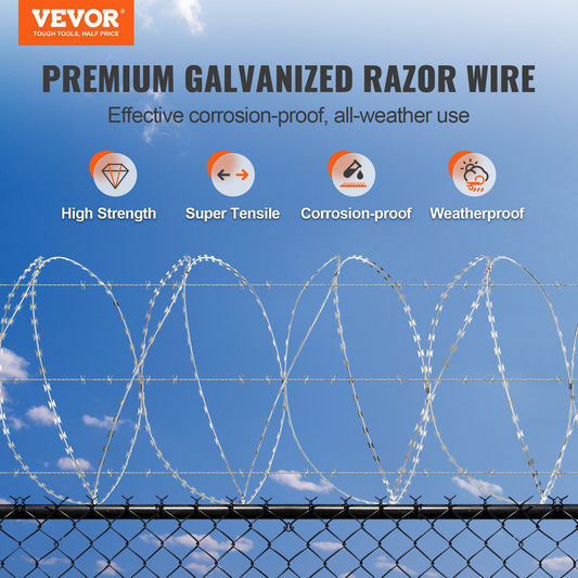 VEVOR Razor Wires, 98 ft Razor Barbed Wire, 2 Rolls Razor Wire Fencing Razor Fence, Double Spiral Razor Ribbon Barbed Wire Galvanized Razor Wire Fence, Rolls Razor for Garden