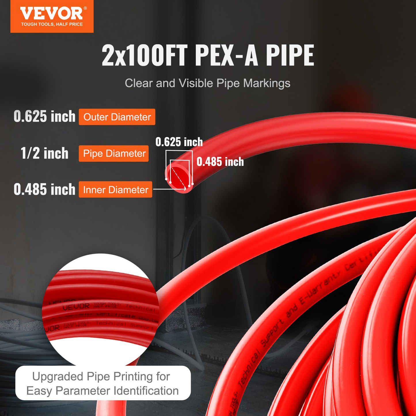 VEVOR PEX Pipe 1/2 Inch, 2 x 100 Feet Length PEX-A Flexible Pipe Tubing for Potable Water, Pex Water Lines for Hot/Cold Water & Easily Restore, Plumbing Applications with Free Cutter, Blue & Red