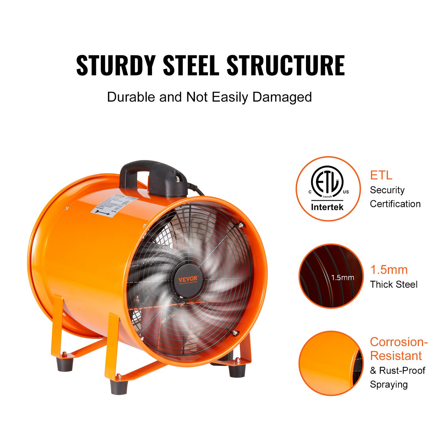 VEVOR Portable Ventilator, 12 inch Heavy Duty Cylinder Fan with 16.4ft Duct Hose, 560W Strong Shop Exhaust Blower 2894CFM, Industrial Utility Blower for Sucking Dust, Smoke, Smoke Home/Workplace