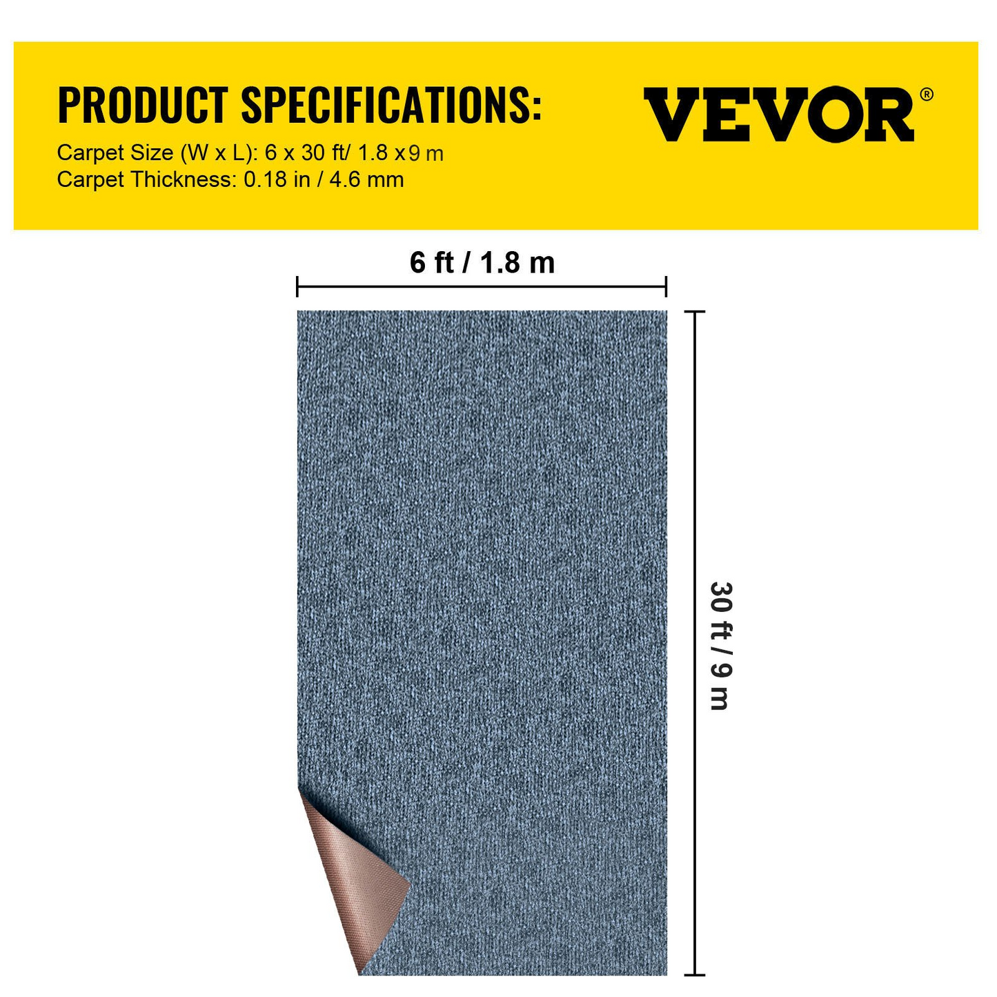 VEVOR Gray Marine Carpet 6 ft x 29.5 ft, Boat Carpet Rugs, Indoor Outdoor Rugs for Patio Deck Anti-Slide TPR Water-Proof Back Outdoor Marine Carpeting Outdoor Carpet