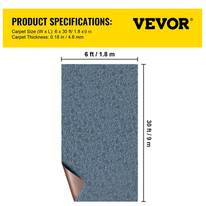 VEVOR Gray Marine Carpet 6 ft x 29.5 ft, Boat Carpet Rugs, Indoor Outdoor Rugs for Patio Deck Anti-Slide TPR Water-Proof Back Outdoor Marine Carpeting Outdoor Carpet