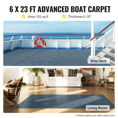 VEVOR Gray Marine Carpet 6 ft x 23 ft Boat Carpet Rugs Indoor Outdoor Rugs for Patio Deck Anti-Slide TPR Water-Proof Back Cut Outdoor Marine Carpeting Easy Clean Outdoor Carpet Roll