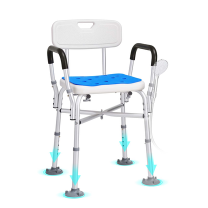 VEVOR Shower Chair Seat with Padded Arms and Back, Shower Stool with Reinforced CrossBar, Adjustable Height Bench Bath Chair for Elderly Disabled, Shower Chair for Inside Shower Bathtub, 400 lbs