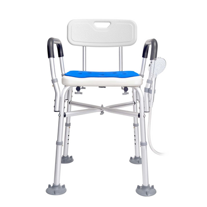 VEVOR Shower Chair Seat with Padded Arms and Back, Shower Stool with Reinforced CrossBar, Adjustable Height Bench Bath Chair for Elderly Disabled, Shower Chair for Inside Shower Bathtub, 400 lbs