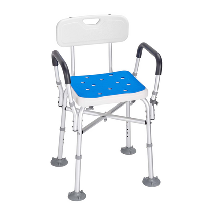 VEVOR Shower Chair Seat with Padded Arms and Back, Shower Stool with Reinforced CrossBar, Adjustable Height Bench Bath Chair for Elderly Disabled, Shower Chair for Inside Shower Bathtub, 400 lbs