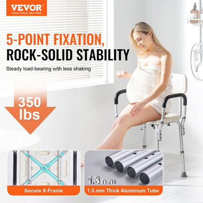 VEVOR Shower Chair, Shower Seat with Back, Adjustable Height Shower Stool, Shower Chair for Inside Shower Bathtub, Non-slip Bathroom Bench Bath Chair for Elderly Disabled Handicap, 350 LBS Capacity