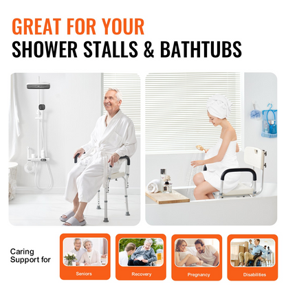 VEVOR Shower Chair, Shower Seat with Back, Adjustable Height Shower Stool, Shower Chair for Inside Shower Bathtub, Non-slip Bathroom Bench Bath Chair for Elderly Disabled Handicap, 350 LBS Capacity