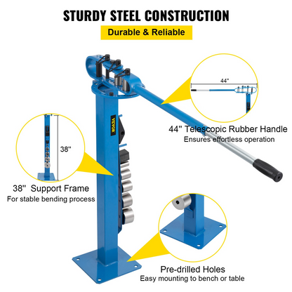 VEVOR YP-38 Metal Bender 1"-3" Flat Bar Square Rod Bending 7 Dies w/ Floor Stand
