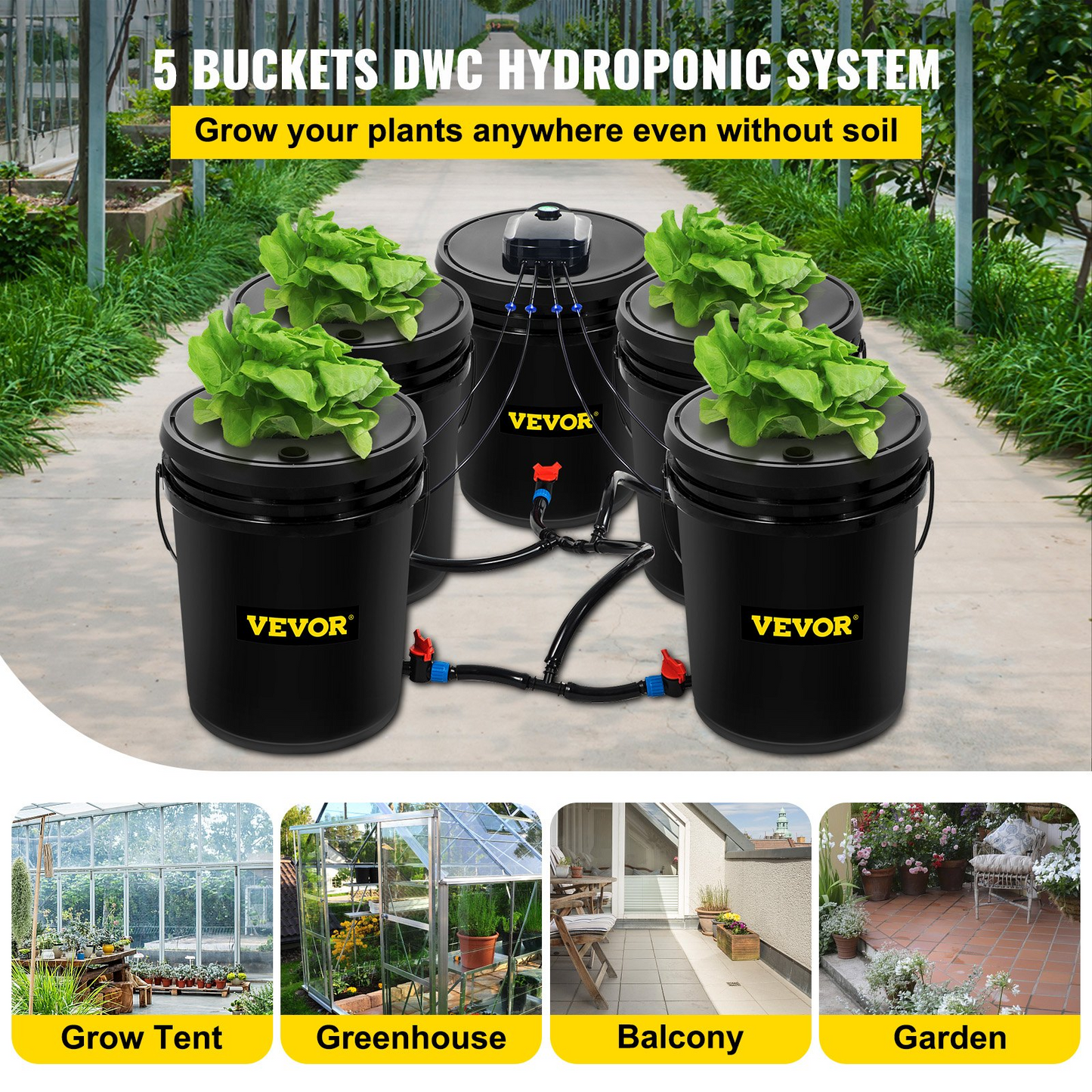 VEVOR Hydroponics Deep Water Culture DWC Hydroponic System 5 Gallon 5 Buckets