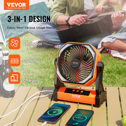 VEVOR Portable Fan Rechargeable 8 inch, Battery Powered Fan with LED Lantern, 4 Speeds Adjustable Portable Small Table Fan Personal, USB Battery Operated Fans for Travel Bedroom Home Camping Office