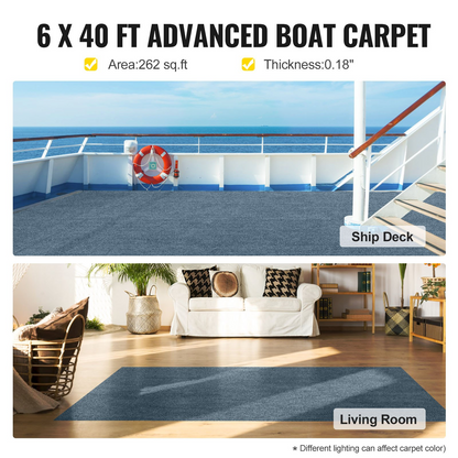 VEVOR Gray Marine Carpet 6 ft x 39.3 ft Marine Carpeting Marine Grade Carpet for Boats with Waterproof Back Outdoor Rug for Patio Porch Deck Garage Outdoor Area Rug Runner Anti-Slide Porch Rug