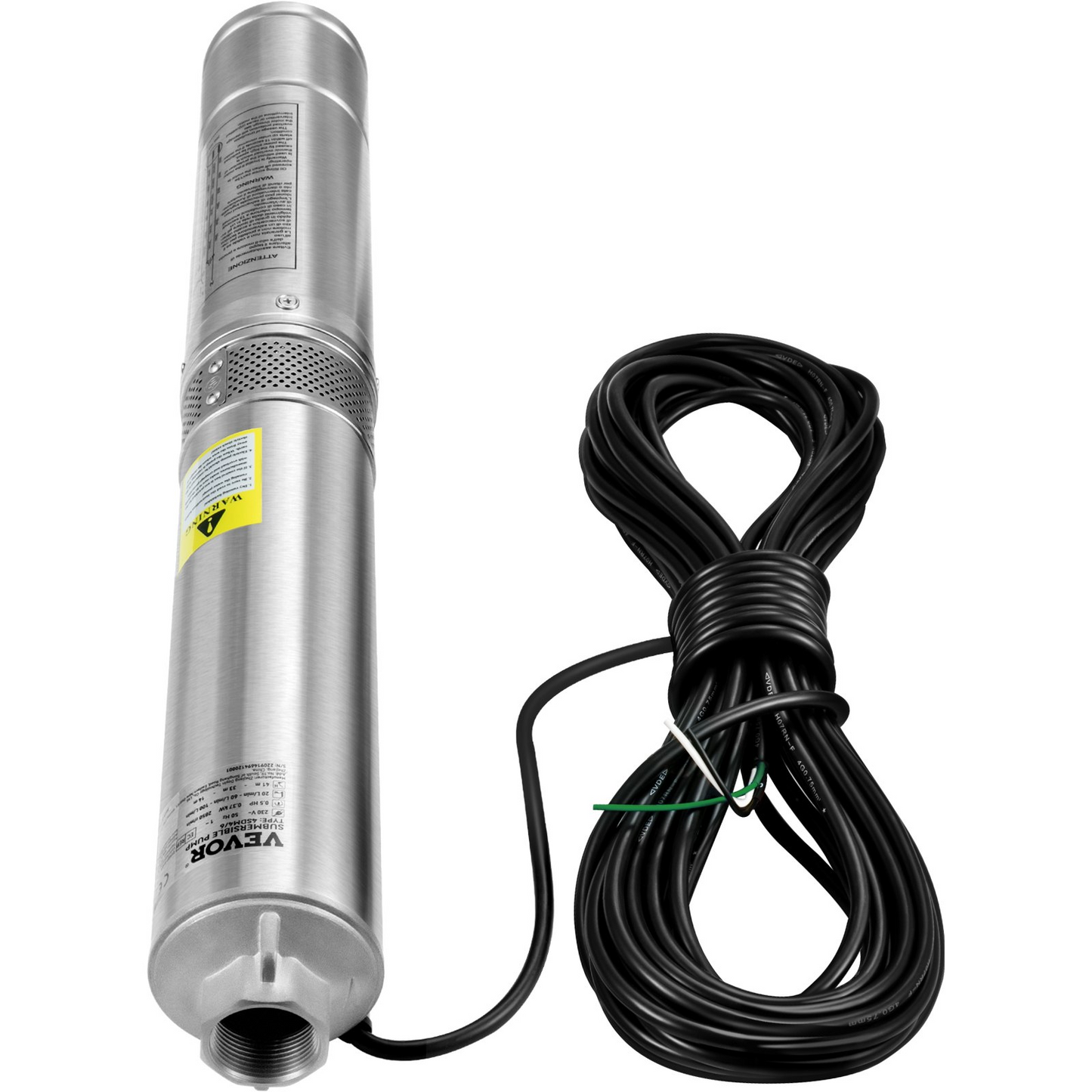 VEVOR Deep Well Submersible Pump, 2HP/1500W 230V/60Hz, 37GPM Flow 427 ft Head, with 33 ft Electric Cord, 4 inch Stainless Steel Water Pumps for Industrial, Irrigation & Home Use, IP68 Waterproof Grade