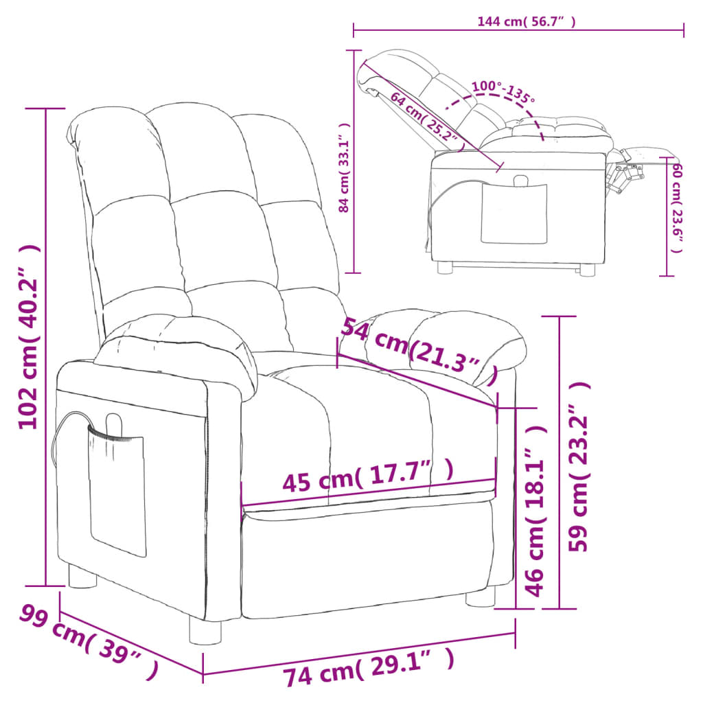 vidaXL Massage Chair Light Gray Fabric