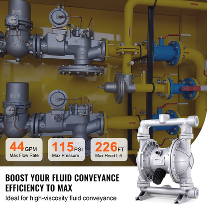 VEVOR Air Operated Double Diaphragm Pump, 44GPM, Max 115PSI Air Waste Oil Pneumatic Transfer Pump with 2 Extra Diaphragms, 1-1/2 inch Inlet & Outlet Aluminum Alloy Diaphragm Pump for Diesel Grease Oil