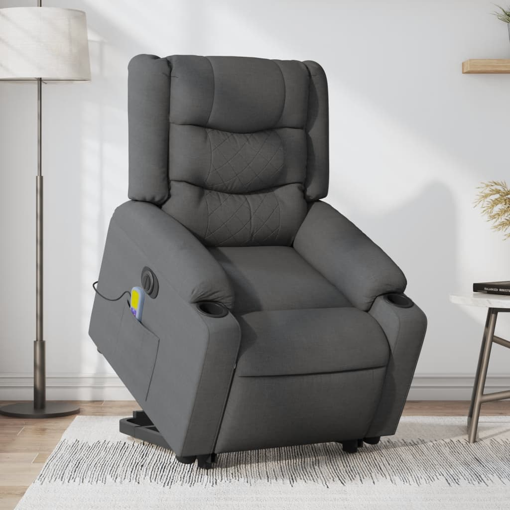 vidaXL Electric Stand up Massage Recliner Chair Dark Gray Fabric