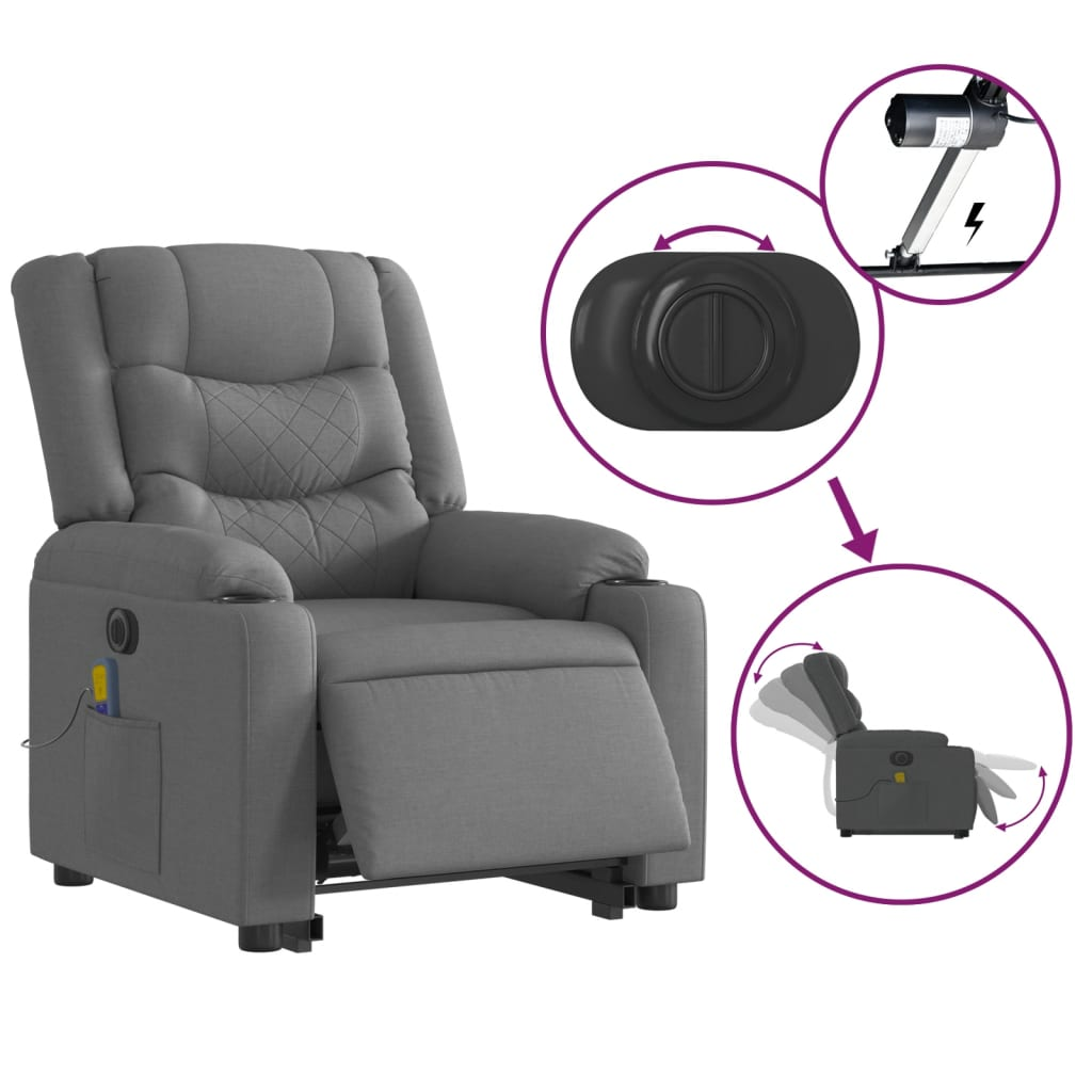 vidaXL Electric Stand up Massage Recliner Chair Dark Gray Fabric