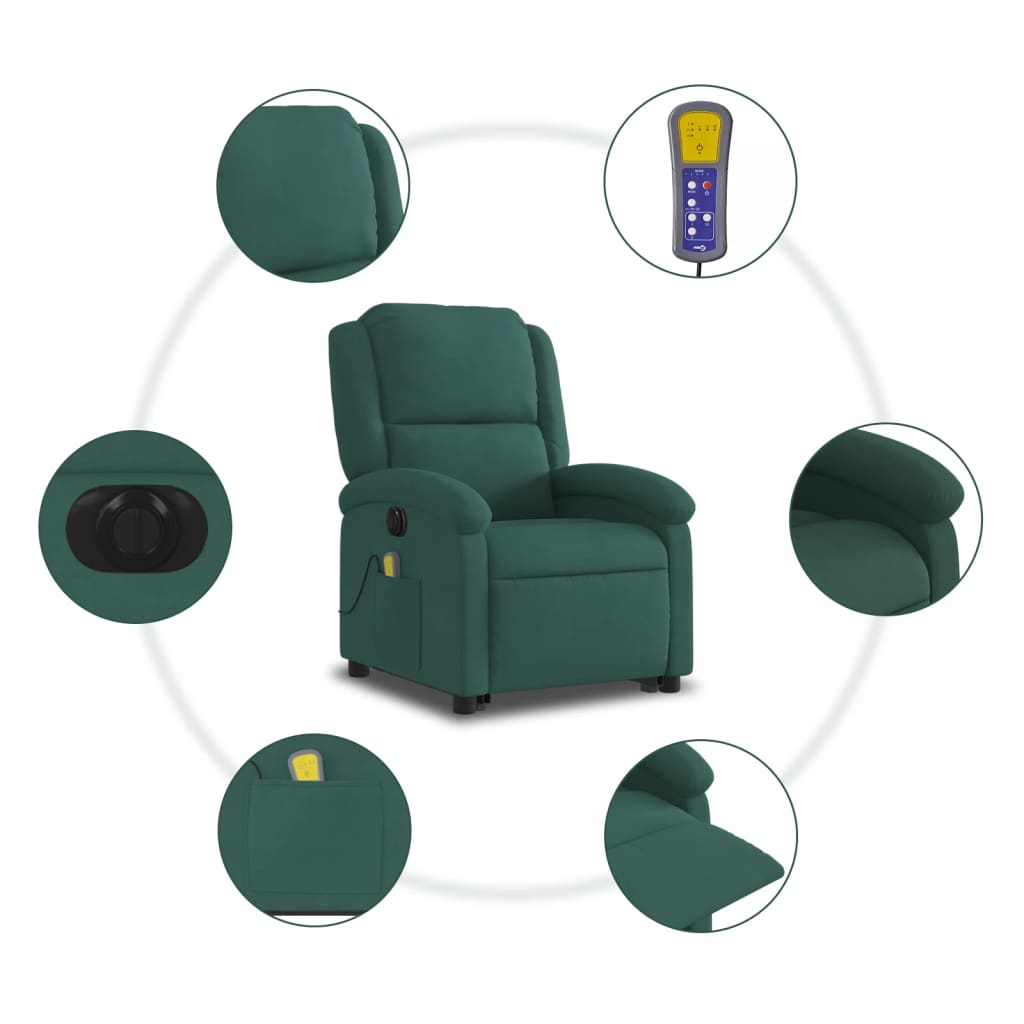 vidaXL Electric Stand up Massage Recliner Chair Dark Green Velvet