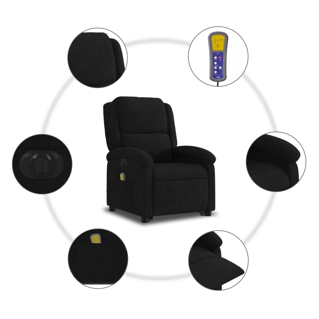 vidaXL Electric Stand up Massage Recliner Chair Black Velvet