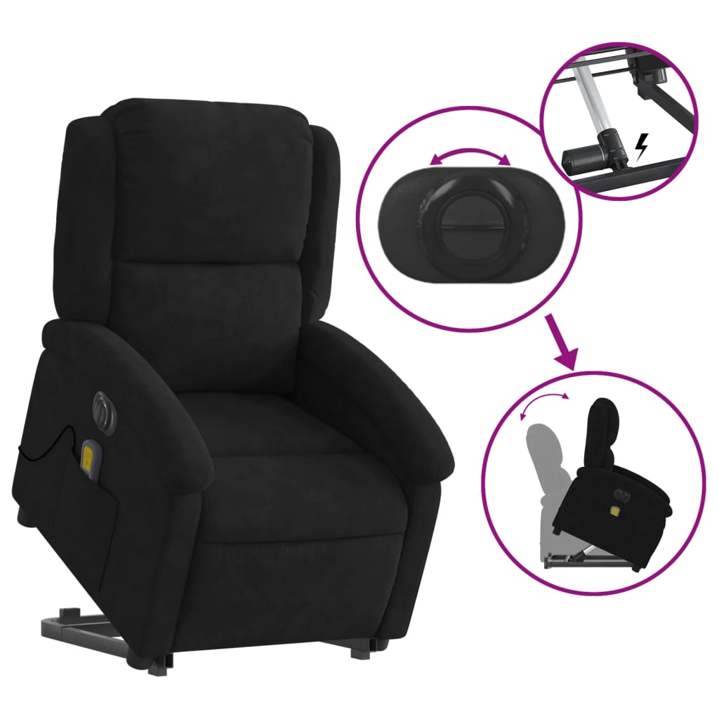 vidaXL Electric Stand up Massage Recliner Chair Black Velvet