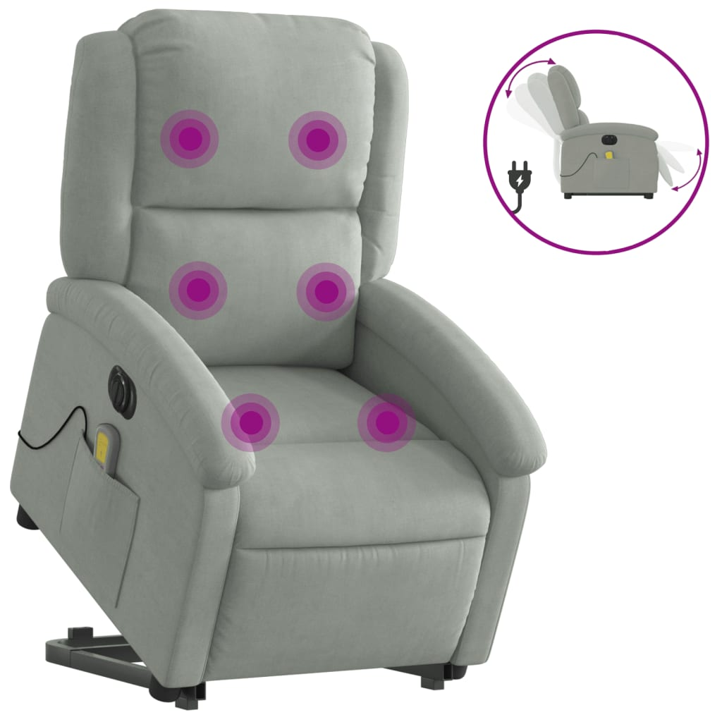 vidaXL Electric Stand up Massage Recliner Chair Light Gray Velvet