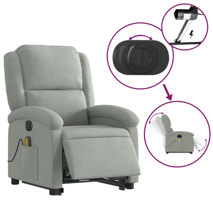 vidaXL Electric Stand up Massage Recliner Chair Light Gray Velvet