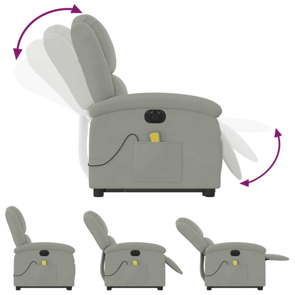 vidaXL Electric Stand up Massage Recliner Chair Light Gray Velvet