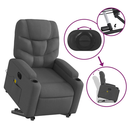 vidaXL Electric Stand up Massage Recliner Chair Dark Gray Fabric