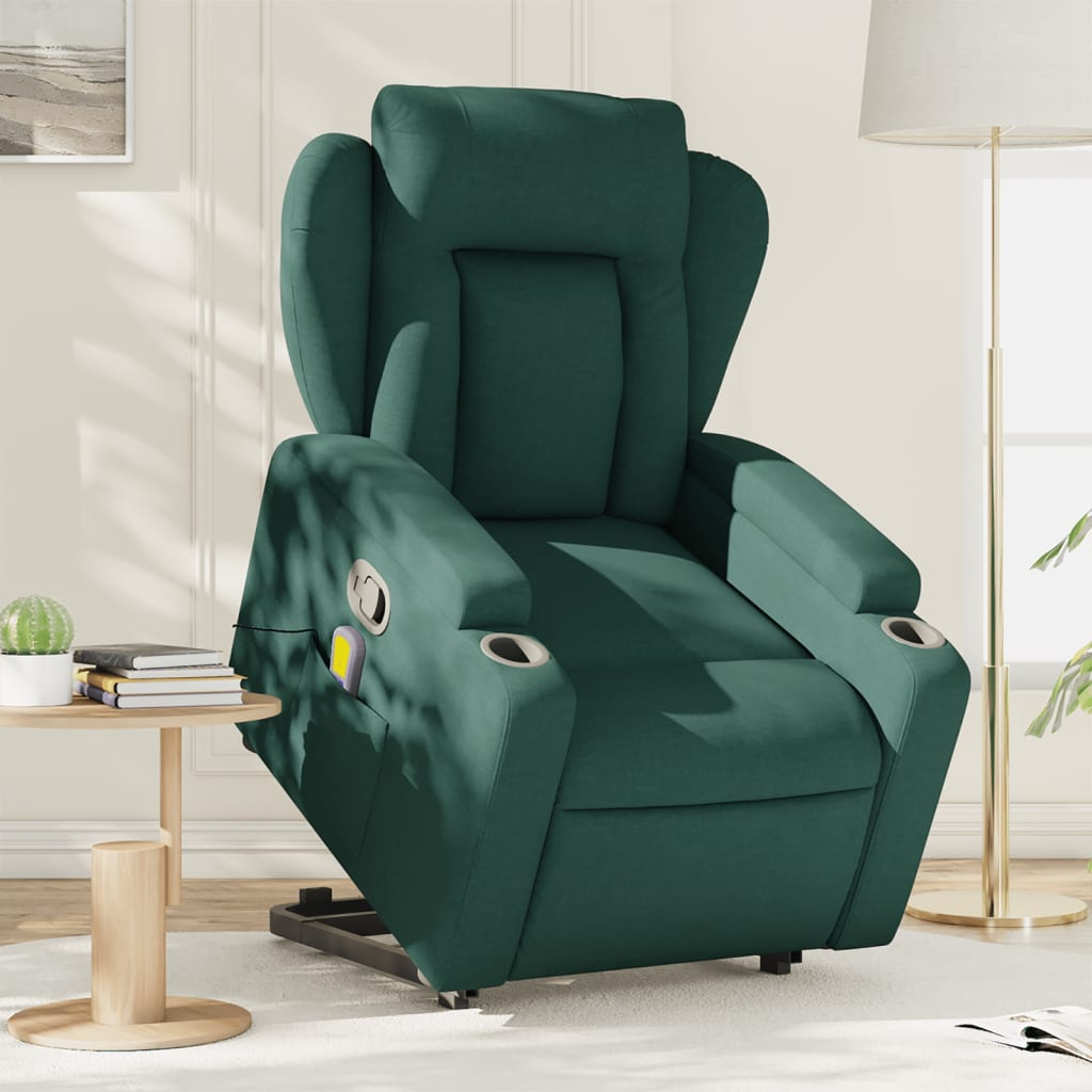 vidaXL Stand up Massage Recliner Chair Dark Green Fabric