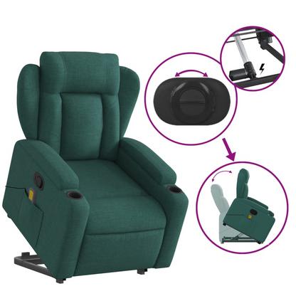 vidaXL Stand up Massage Recliner Chair Dark Green Fabric