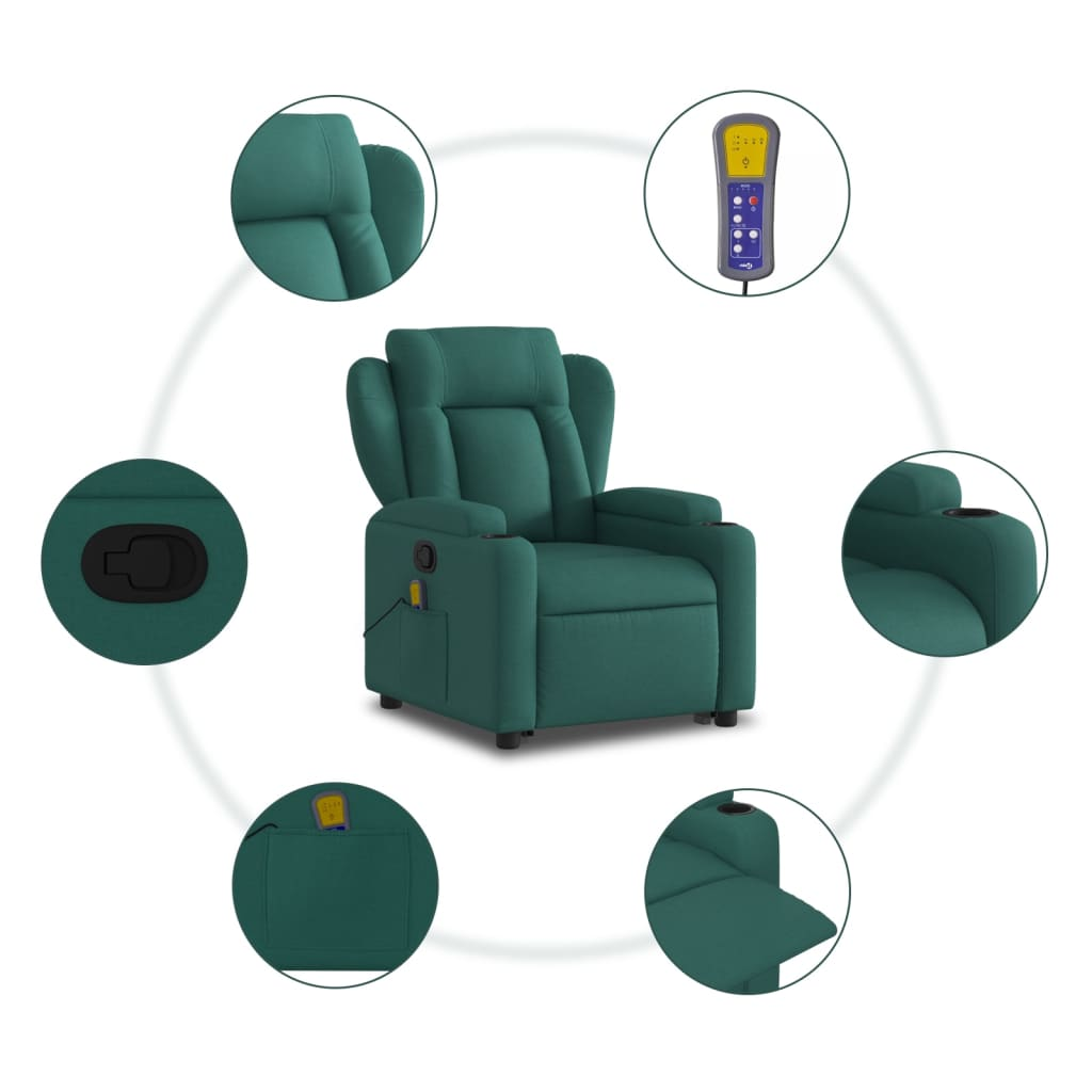 vidaXL Stand up Massage Recliner Chair Dark Green Fabric