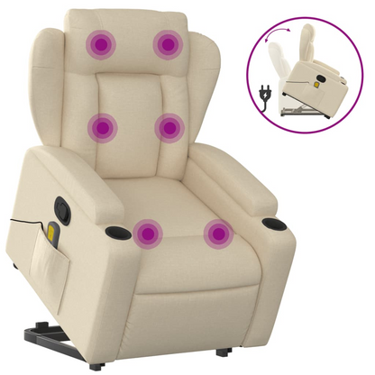 vidaXL Stand up Massage Recliner Chair Cream Fabric