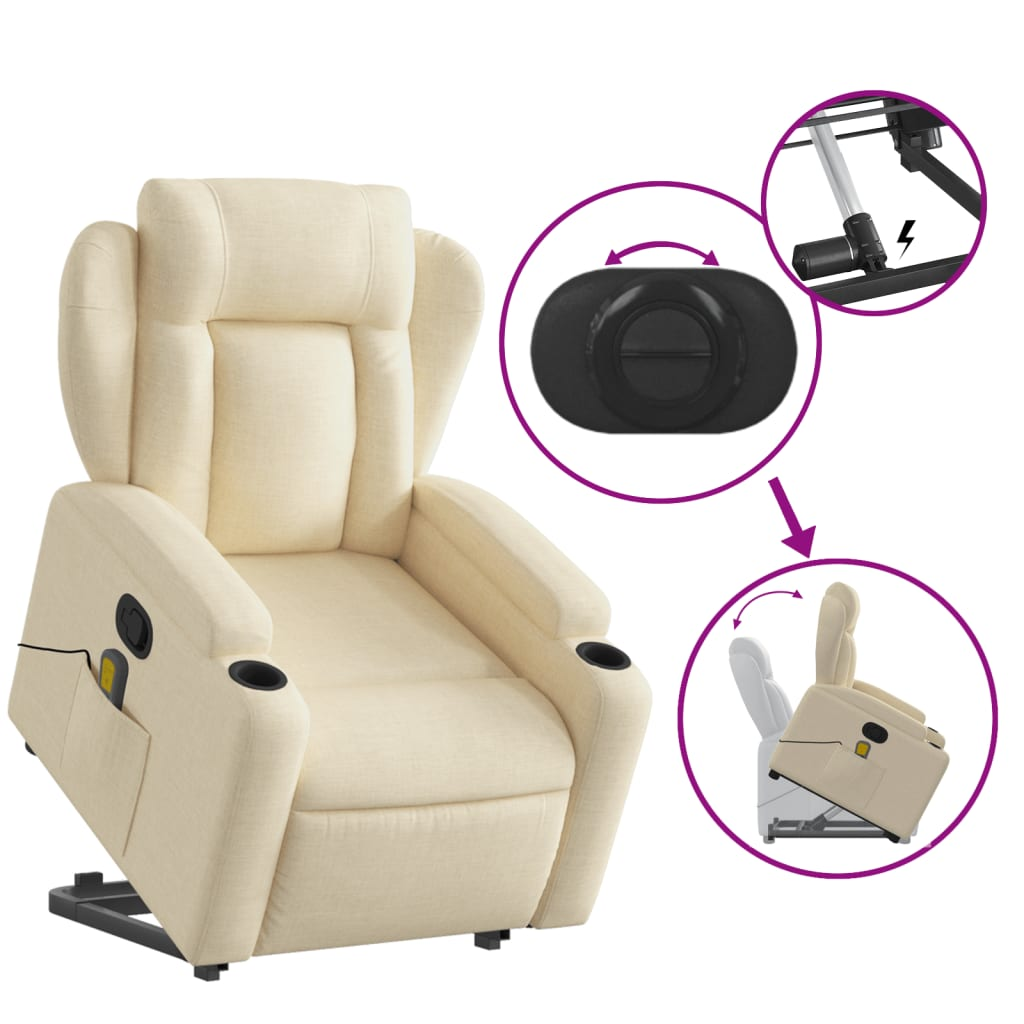 vidaXL Stand up Massage Recliner Chair Cream Fabric