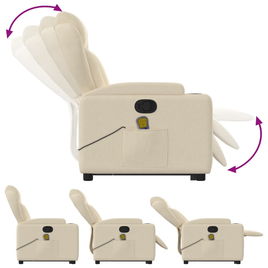 vidaXL Stand up Massage Recliner Chair Cream Fabric