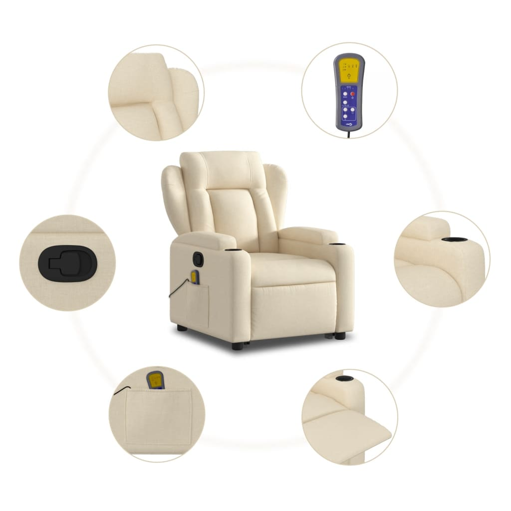 vidaXL Stand up Massage Recliner Chair Cream Fabric