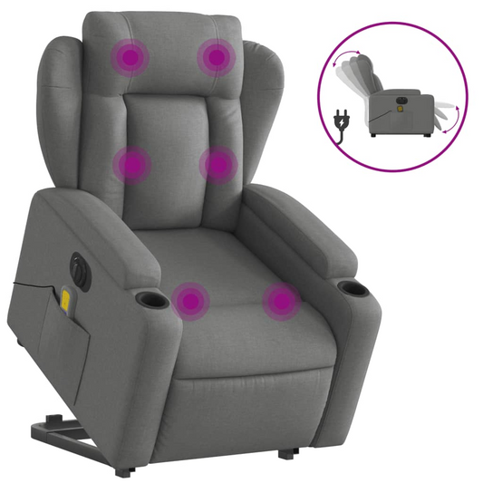 vidaXL Electric Stand up Massage Recliner Chair Dark Gray Fabric