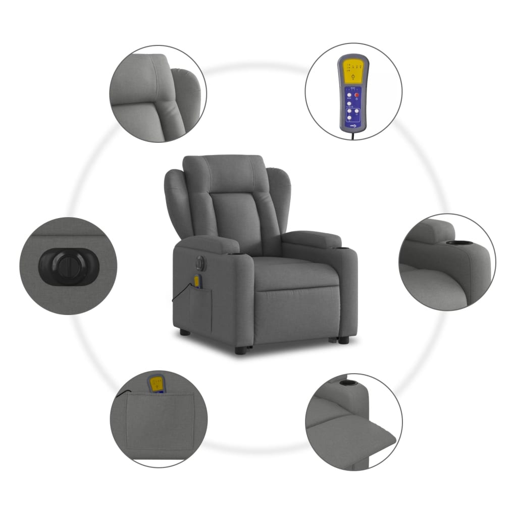 vidaXL Electric Stand up Massage Recliner Chair Dark Gray Fabric