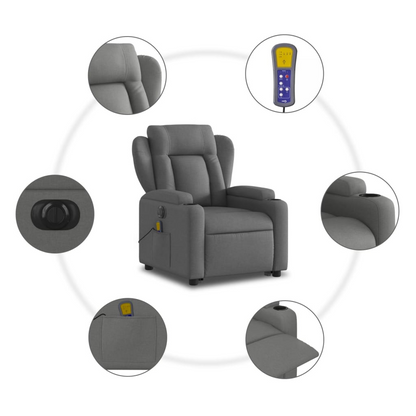 vidaXL Electric Stand up Massage Recliner Chair Dark Gray Fabric