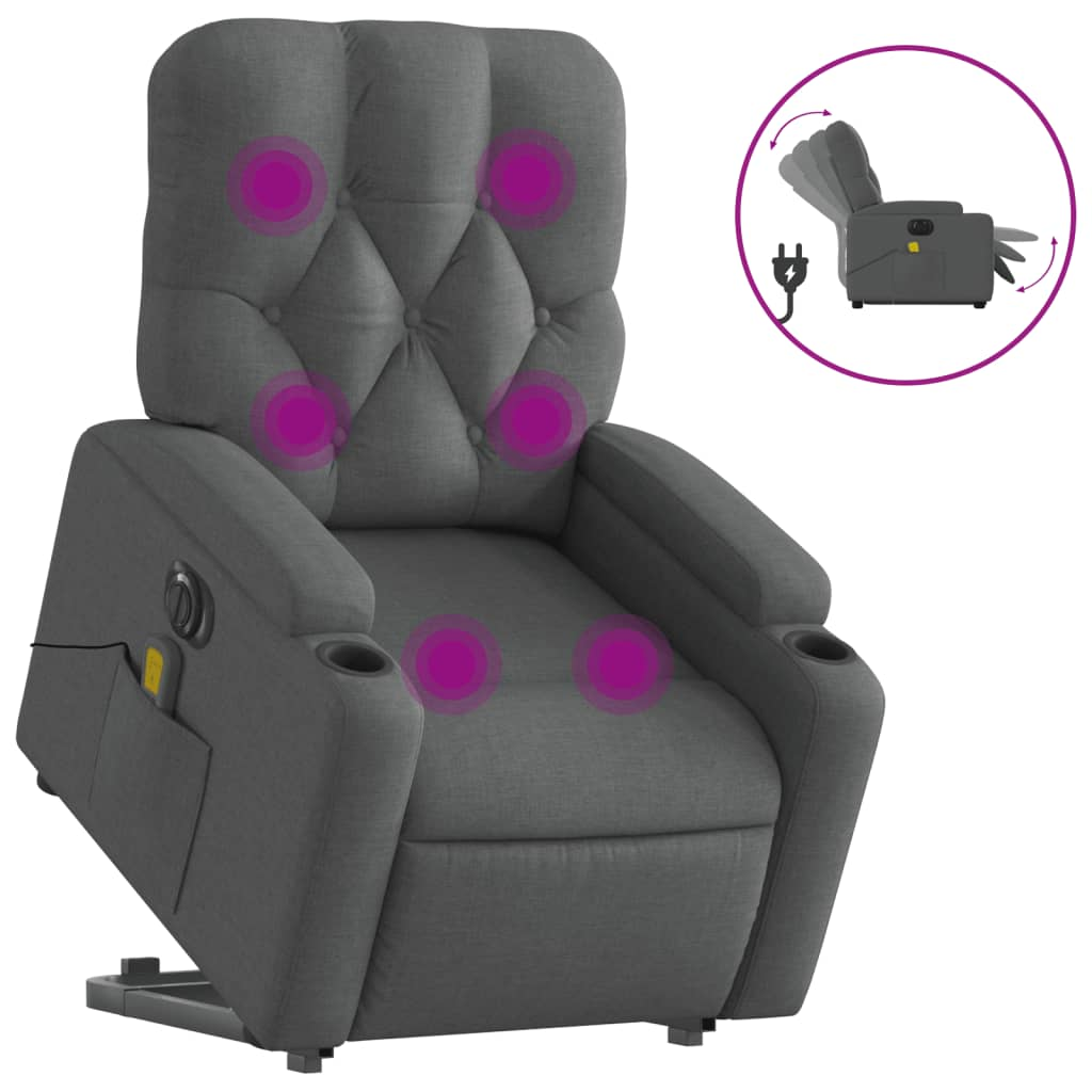 vidaXL Electric Stand up Massage Recliner Chair Dark Gray Fabric